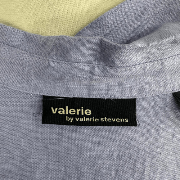 Valerie Stevens Womens 100% linen Wrap Blouse XL 3/4 Sleeve Purple Front Tie - Picture 3 of 11